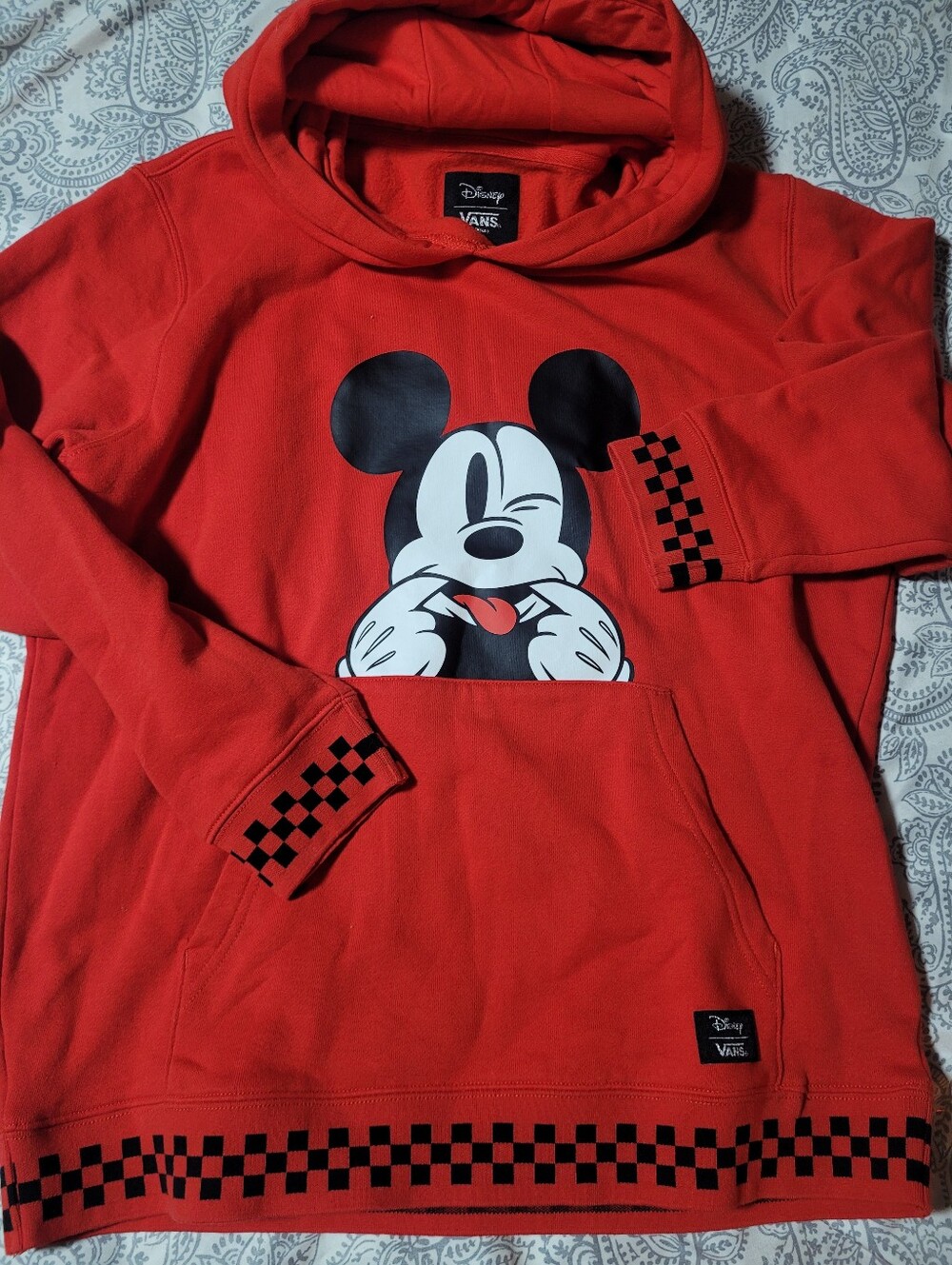Disney Red Mickey Mouse Size Xl Checkerboard Pullover Hoodie